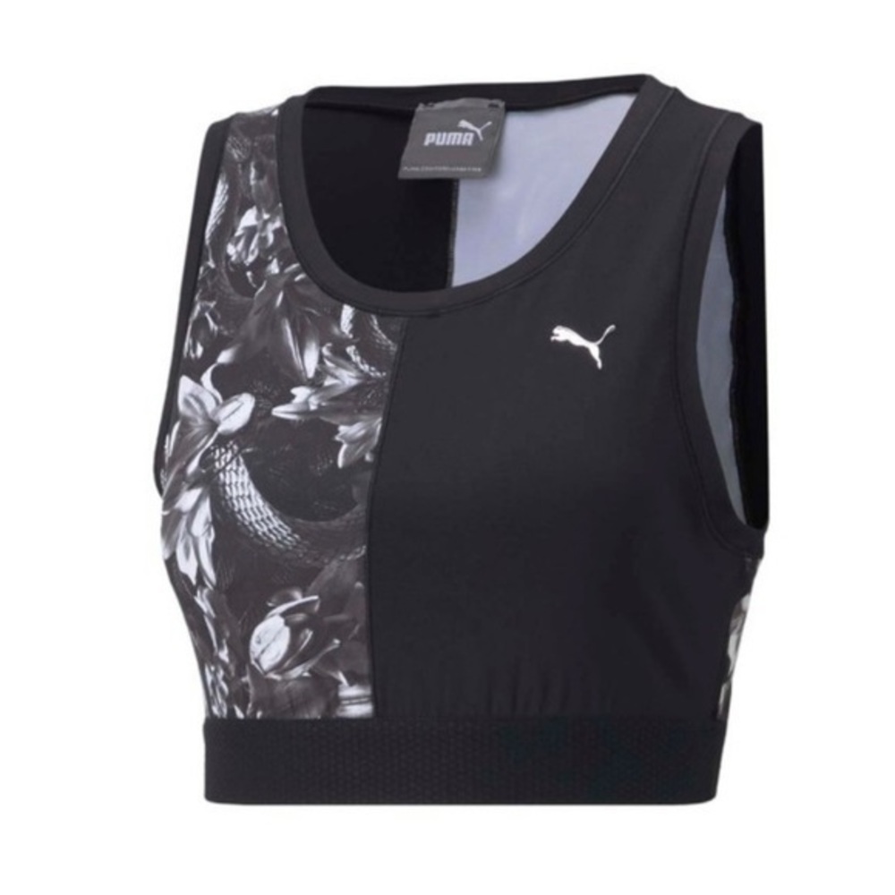 NWT. PUMA Black Floral Train Untamed Crop Tank